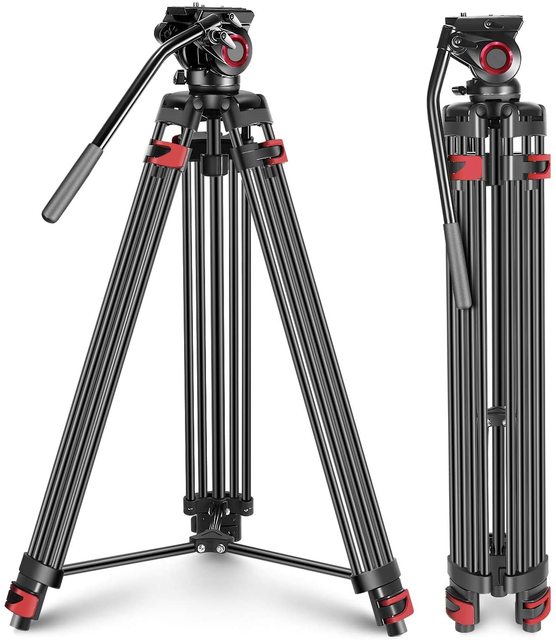 Neewer Professional Heavy Duty Video Camera Tripod Aluminum Alloy with 360 Degree Fluid Drag Head,1/4 and 3/8-inch Quick Shoe