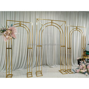 C-025ที่นิยมราคาถูกจัดงานแต่งงานโลหะโค้งทอง Shinny กรอบฉากหลังยืนสำหรับการตกแต่งงานแต่งงานเวที - Product Image 6