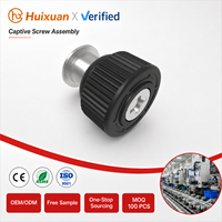 Vis captive M3 x 0,5 en acier inoxydable conforme ATCA, à sertir, avec bouton en plastique noir moleté à rainure croisée, approvisionnement en vrac
