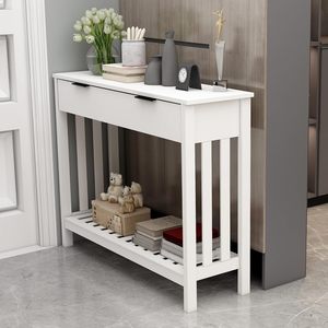 White Modern Narrow <strong>Console</strong> <strong>Table</strong> <strong>with</strong> <strong>Storage</strong>, Wood Entryway <strong>Table</strong> <strong>with</strong> Drawer, Sofa <strong>Table</strong> for Living Room, Hallway, Corridor - Product Image 1