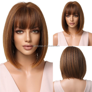 Perruques courtes droites pour femmes WB06 <span class=keywords><strong>avec</strong></span> <span class=keywords><strong>frange</strong></span>, effet <span class=keywords><strong>dégradé</strong></span> ombré, en fibre synthétique, style bandeau, très vendues - Product Image 2