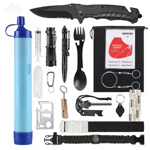 Kit de sobrevivência emergência 23 em 1, bolsa tática sos, purificador de água, equipamento de viagem