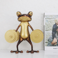 Sculpture de grenouille haltérophile amusante, style rétro, ton bronze, accessoires de bureau en métal artistique de luxe, figurine décorative pour la maison