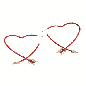 Boucles d'oreilles en forme de cœur en alliage de zinc avec corde rouge et flèche dorée, bijoux de mode pour femmes - Product Image 4