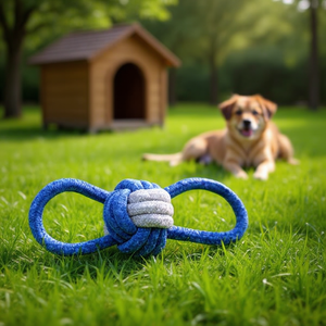 Jouet à mâcher pour chien Tommy Pet, double nœud, 18 cm, bleu gris, corde - Product Image 3