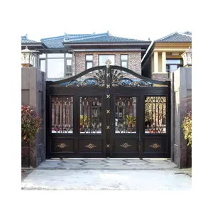 Puertas de aluminio de estilo europeo, puerta de Villa de aluminio, puertas de jardín eléctricas, diseño de parrilla, puerta corredera de patio de aluminio para el hogar