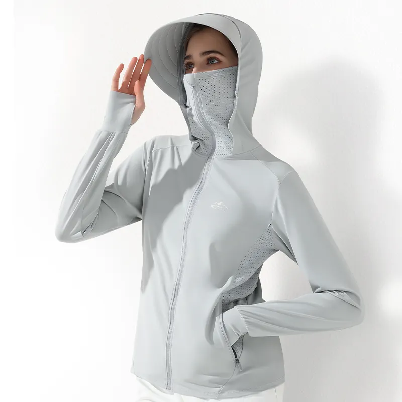 Nieuw Design Vrouwen Outdoor Anti Uv Sneldrogende Dunne Zonwerende Kleding Met Capuchon Van 50 Ijskoude Anti-Uv Zonnebrandkleding