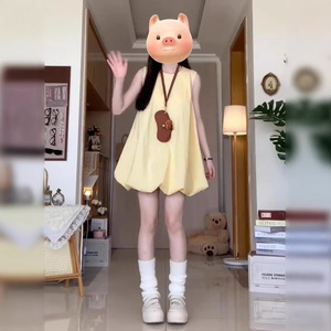 French Style Yellow Sleeveless Dress O Neck Tulip Skirt Natural Waist Breathable Daily Wear Casual Summer 2025 - Product Image 1