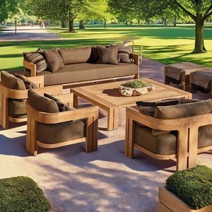 Luxury Modern Teak Wood Patio <strong>Garden</strong> Sofa Set Durable Outdoor Furniture with <strong>Rattan</strong> for Courtyard Park Use Including Sofa <strong>Table</strong> - Product Image 2
