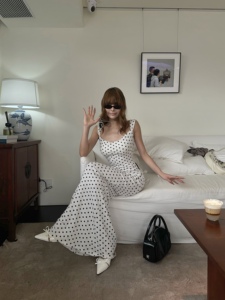 Gonna a Coda <span class=keywords><strong>di</strong></span> Pesce Estiva Antistatica <span class=keywords><strong>in</strong></span> Maglia con Collo Alto Stile Francese Personalizzabile Vita Alta Schiena Scoperta a Pois Casual da <span class=keywords><strong>Donna</strong></span> A45 - Product Image 4