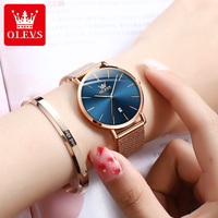OLEVS 5869 Kundenspezifische OEM Wasserdichte Modische Casual Mesh-Stahlarmband Ultra-Dünne Elegante Luxus-Kalender Damen Quarz-Armbanduhr