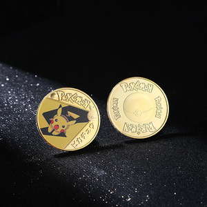 Pièce de monnaie numismatique ronde de 4 cm en émail <span class=keywords><strong>or</strong></span> <span class=keywords><strong>et</strong></span> <span class=keywords><strong>argent</strong></span>, motif Pokémon Pikachu <span class=keywords><strong>et</strong></span> Eevee, mignonne, en stock OEM, 1 pièce par emballage en sac OPP sous coque plastique - Product Image 3