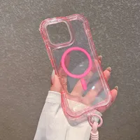 Coque Magnétique Transparente Antichoc Robuste pour iPhone 17 Air 15 14 13 12 11 16 Pro Max avec Chargement Sans Fil et Cordon