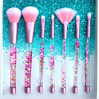 Nouvel ensemble de 7 pinceaux de maquillage à manche en fibre synthétique, avec cristaux transparents et paillettes, pochette à paillettes liquides