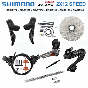 Groupe de transmission électronique <span class=keywords><strong>Shimano</strong></span> 105 Di2 R7170 2x12S pour vélo de route, levier de <span class=keywords><strong>vitesses</strong></span> R7170, dérailleur avant/arrière R7150, cassette R7101, chaîne M7100 - Product Image 1