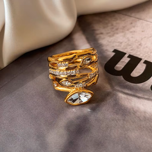 Thiên Tài Thiết Kế Ban Đầu Brass 18K Mạ Vàng Hai Tone Zircon Hợp Thời Trang Của Phụ Nữ Hình Học Kỷ Niệm Vòng Đá Quý - Product Image 3