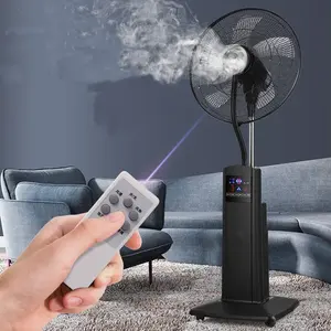 Hot selling 16 inch indoor home Use spray cooling water mist Stand Fan With Wheel To Move with remote control mist fan