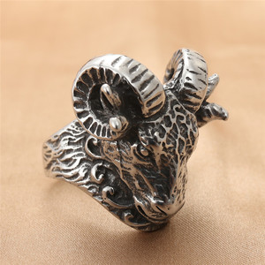 Men's Silver Animal Sheep <b>Ring</b> <b>Titanium</b> Steel Punk Style Retro Fashion Jewelry Gift 213017 - Product Image 1