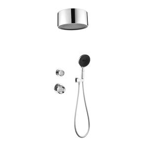 Ensemble de <span class=keywords><strong>douche</strong></span> mural encastré à double unité en cuivre doré brossé avec douchette de plafond dissimulée intégrée - Product Image 3