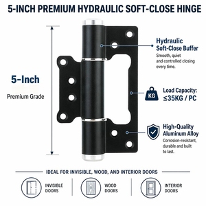 Bisagra de Bandera Hidráulica de Cierre Suave de 5 Pulgadas de Alta Resistencia, de Aleación de Aluminio Negro Mate, Sin Mortaja, con Amortiguación Silenciosa para Puertas de Madera de Hotel - Product Image 3