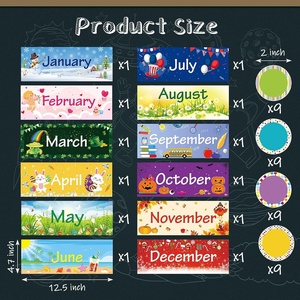 Juego de Decoraciones Mensuales para Fiestas, Títulos de Meses del Año, Bordes para Tableros de Anuncios Mensuales con Recortes Redondos de Confeti - Product Image 2