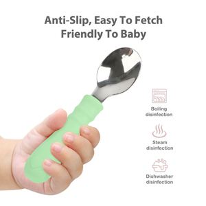 Es-Pro Venta al por Mayor ODM/OEM, Juego de Cuchara y Tenedor para Bebés de Acero Inoxidable con Mango de Silicona de Grado Alimenticio, Personalizado para Niños y Bebés - Product Image 3