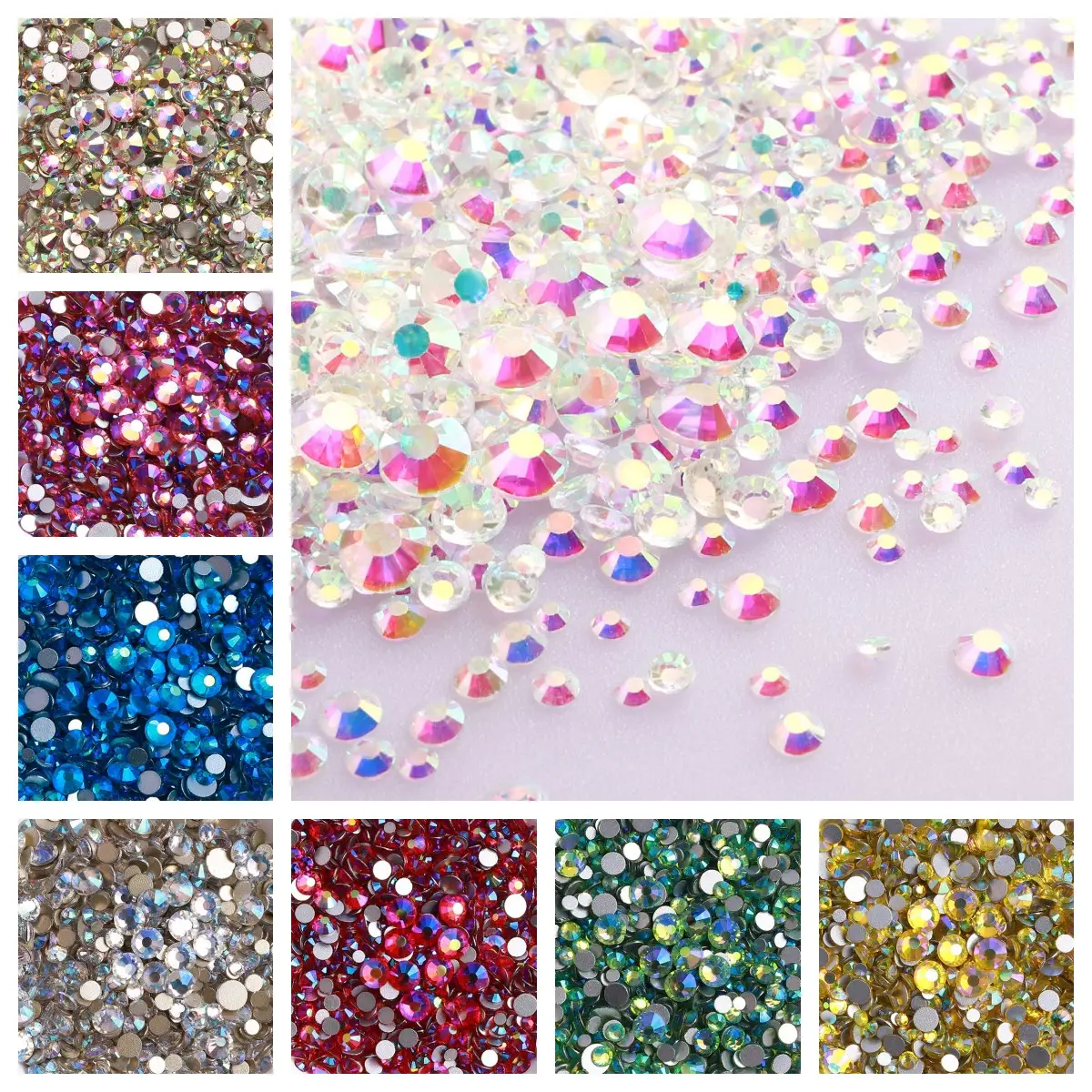 סיטונאי 100 צבעים ss4-ss20 לערבב גודל Strass קריסטל Rhinestones ללא תיקונים עגול זכוכית אבנים דבק על פניני קישוט