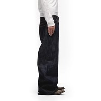 Jeans en denim indigo brut personnalisés OEM ODM pour hommes, pantalon ample structuré à jambe large avec braguette boutonnée, style ballon, vente en gros, faible MOQ