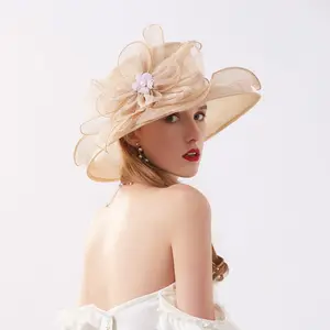 หมวกกันแดดผ้าสักหลาดสไตล์เกาหลีสำหรับผู้หญิง,หมวกออแกนซ่าหมวกดอกไม้ไข่มุกเทียมหมวกชายหาดพับได้ปีกกว้างฤดูร้อนปี H6549