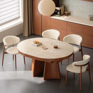 Vintage Style Oval <b>Extendable</b> <b>Dining</b> <b>Table</b> With Stone Slab Top For Small Apartment Modern <b>Dining</b> Space - Product Image 4