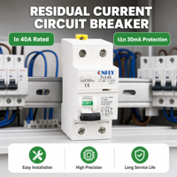 Disjoncteur différentiel électronique et magnétique CNFLY ID 2 pôles 40A 63A 230V avec protection Li, montage sur rail, certifié CE IEC60947-2 6KA