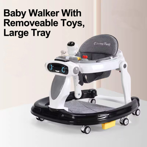 Marche-bébé musical tout-en-un pliable avec plateau amovible, hauteur réglable et jouets amusants à roulettes - Product Image 1
