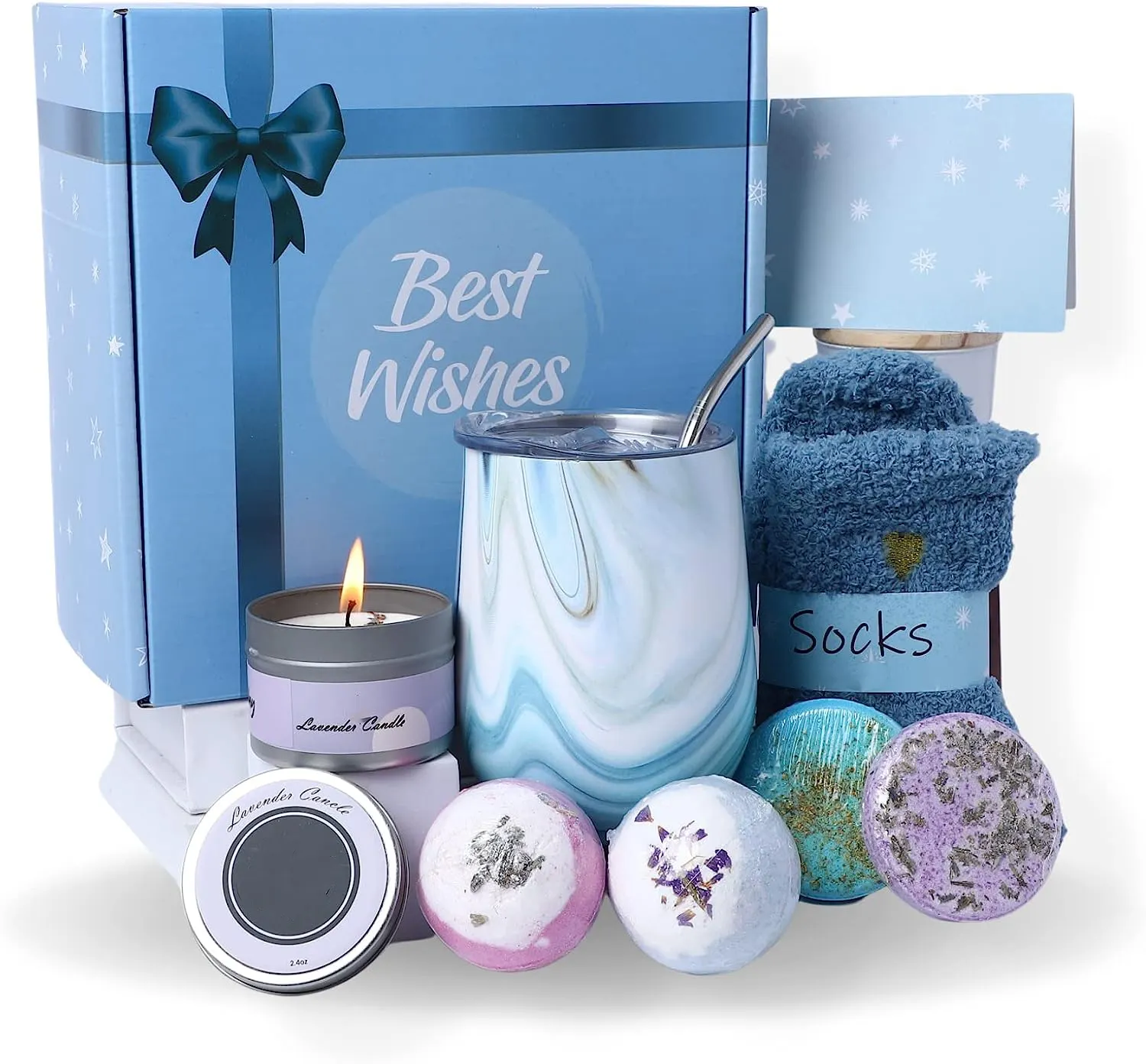 Wholesale sky blue Bath Spa Gift Basket Birthday Gifts for Friends custom make Get well soon Gifts Skin Self-Care set for women