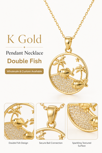Collana con Ciondolo a Doppio <span class=keywords><strong>Pesce</strong></span> in Oro K, Gioielli di Moda Boutique, Gioielli all'Ingrosso per Negozi al Dettaglio - Product Image 3