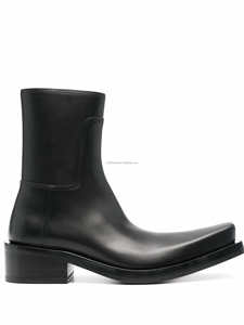 Bottes de motard en cuir pour homme à bout exagéré, au-dessus du genou, noires, unisexes, Santiago Wader, bottes à la cheville en cuir à bout carré exagéré - Product Image 1