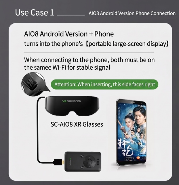 AI08 3D Immersive XR Smart Glasses, Personal IMAX Giant Screen, Panorama Virtual Display Eyewear Compatible with All Smartphones