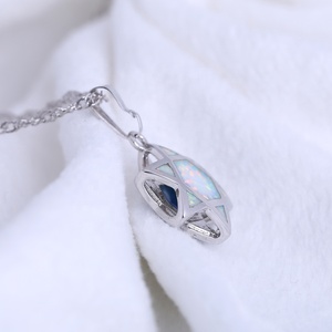 Interessante Collana con Pendente a Doppia Faccia Stella di <span class=keywords><strong>David</strong></span> Ebraica Chai in Ebraico Blu e Bianco con Opale di Fuoco, Gioiello da Regalo - Product Image 5