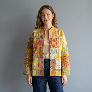 Quilted <b>Patchwork</b> <b>Jacket</b> Women's Mandarin Collar Full Sleeve Cotton Autumn Styles Regular Length Covered Button Closure - Product Image 1