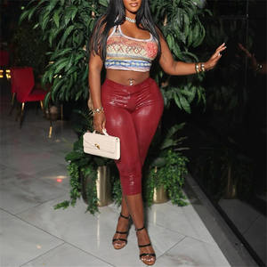 بنطال كابري نسائي بنمط ثعبان مرن عالي الخصر مثير بطول متوسط الطول لباس ضيق صيفي - Product Image 2