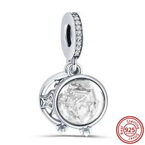 Abalorios de plata de ley 925 con forma de corazón y estrella, Charms para pulsera customizable, con diseño Original de serpiente, para mujeres