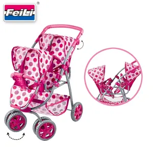 FeI LI bebé muñeca doble cochecitos con ruedas giratorias y ajustable en muñeca y asiento de coche doble muñeca