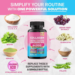 Capsule di Collagene OEM 90 Pezzi, Supporto per Capelli, Unghie e Articolazioni, 64000mcg Vital Glow Blend per Uomini, Integratore 14-in-1 con Biotina - Product Image 4