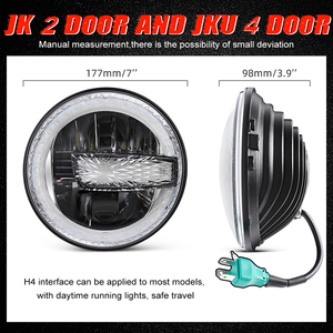 Phares LED ronds de 7 pouces 45W pour moto, faisceau haut/bas, avec anneaux lumineux Halo, pour Jeep Wrangler, SUV tout-terrain et voitures - Product Image 2