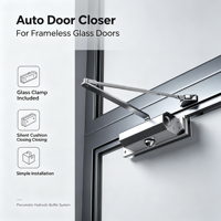 Support de fermeture de porte vitrée sans perçage, avec amortisseur intégré, pour portes vitrées d'hôtel