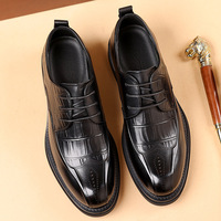 Chaussures Derby Brogue en Cuir Noir pour Hommes, Motif Crocodile, Habillées, Formelles, Décontractées, Élégantes et Confortables