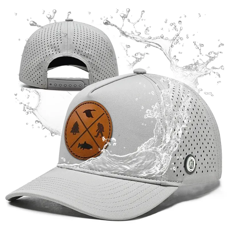 Custom Logo 5 Panel Fashion Waterproof Breathable Sport cap Casual Laser Cut Drilled Hole Trucker Hat