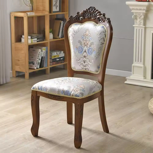 Chaise en bois massif durable avec dossier et accoudoirs en tissu, chaise de salle à manger moderne en floral américain pour la maison et le bureau - Product Image 1