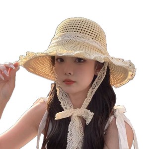 Women's Wide Brim Lace <b>Straw</b> Sun <b>Hat</b> Solid Color Breathable Sunshade Beach Vacation <b>Hat</b> Female Adult Stylish Commute - Product Image 4