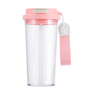 Plastic Cup With Lid And Strap Large Capacity Travel Water Bottle Unisex Solid Color Spring 2013 JF - Product Image 1