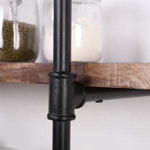 מודרני חמה למכירה מטבח מדף קיר עץ מתלה קיר מדף שחור מתכת מתלה אחסון מעץ - Product Image 4